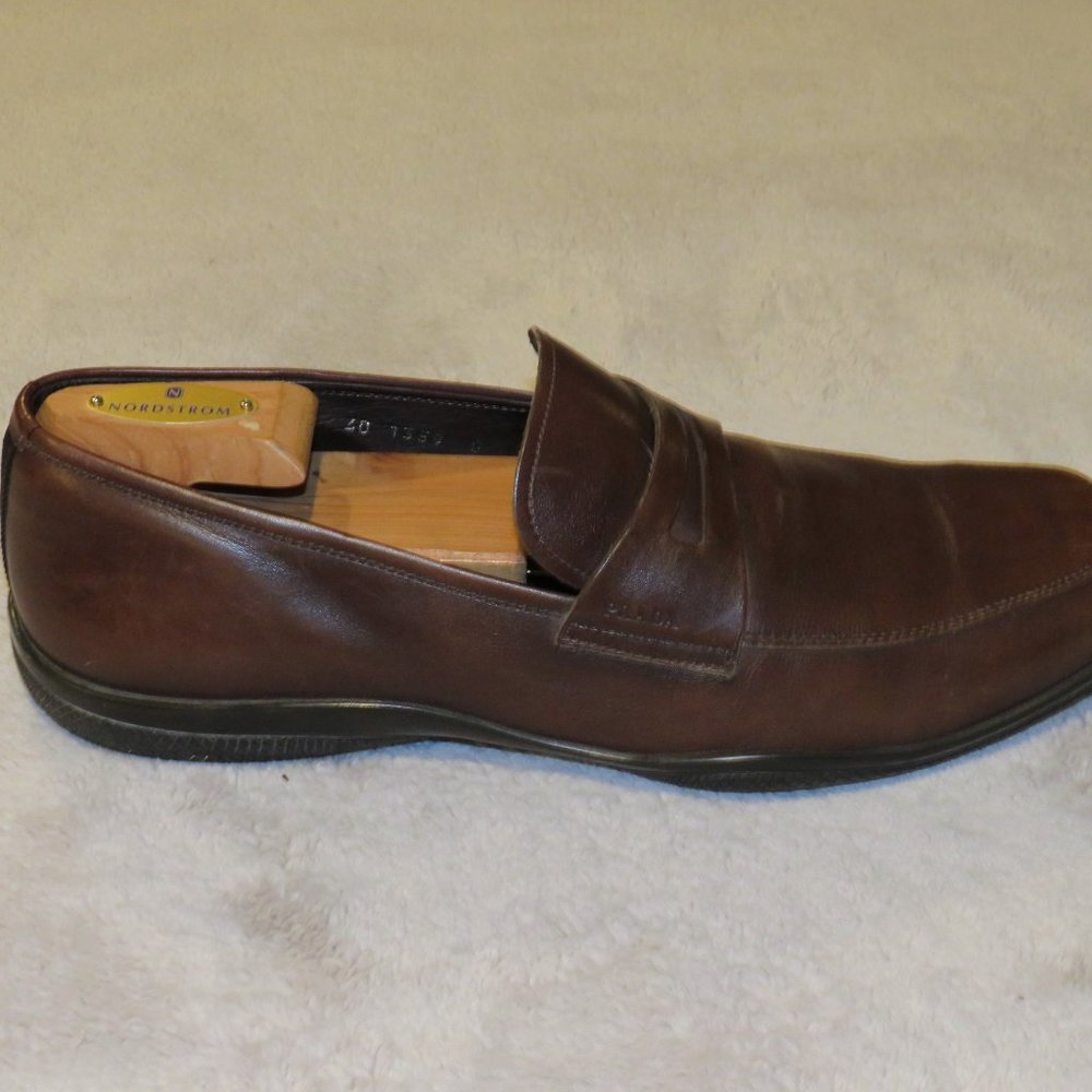 Prada Sport 1359 Brown Leather Rubber Sole Penny Loafers 9D - Picture 2 of 11